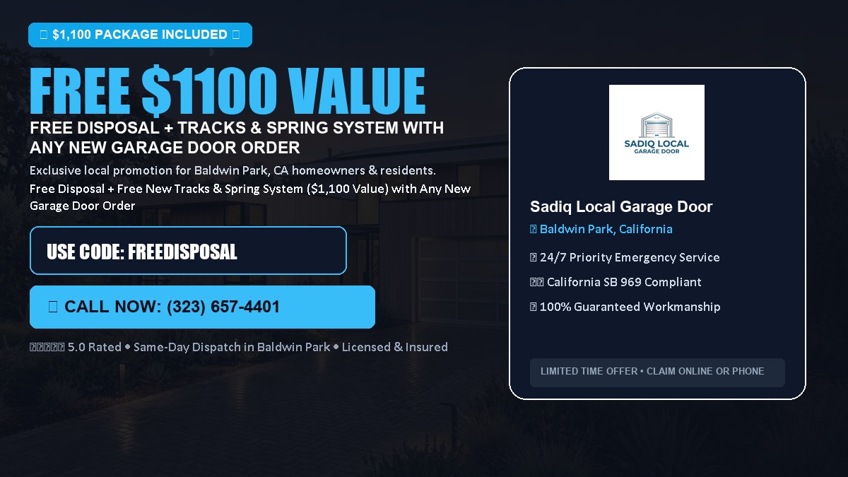 Free Disposal + Free New Tracks & Spring System with Any New Garage Door Order ($1100 Value) in Baldwin Park, CA